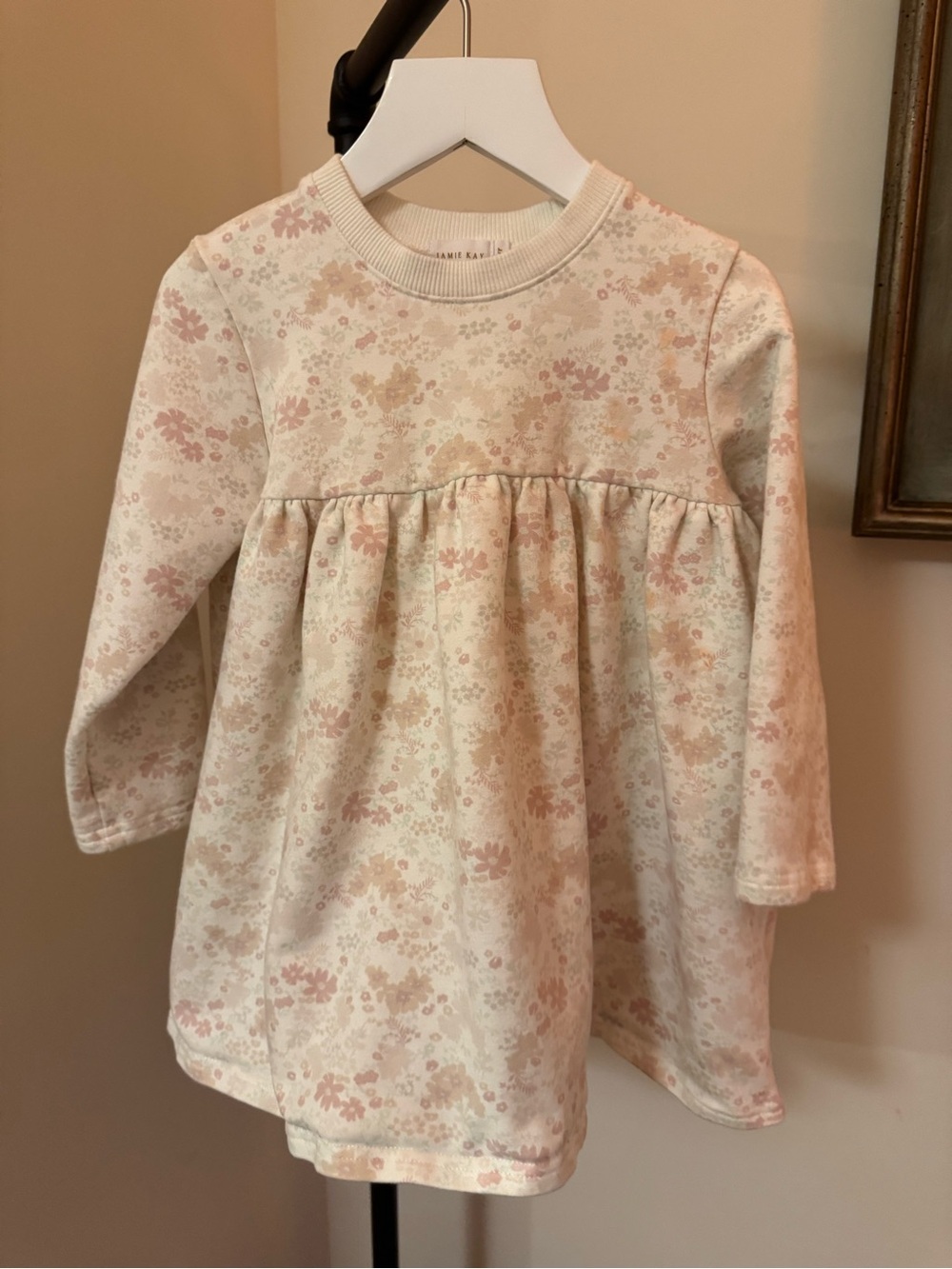 Jamie Kay Cream Knit Floral dress with Soft Pink Print